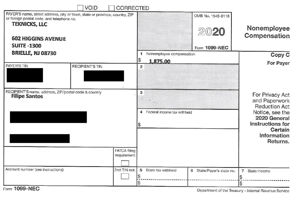 Filipe Santos’ 1099 tax form from Introducely